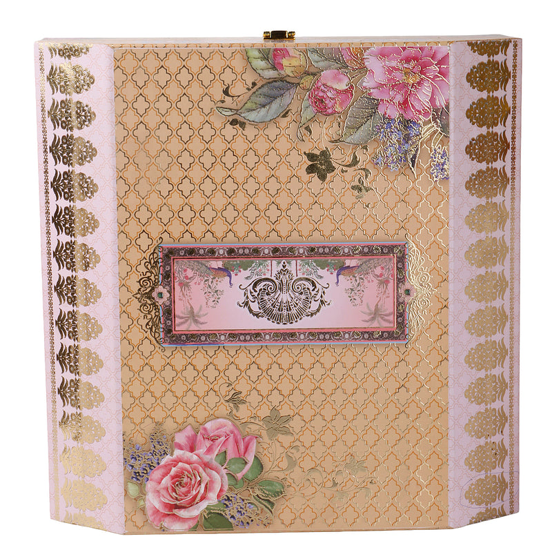 Floral Grace MDF Hamper Box with 2 crystal jar & 15 cavity tray (12x12x6) Inch 9015