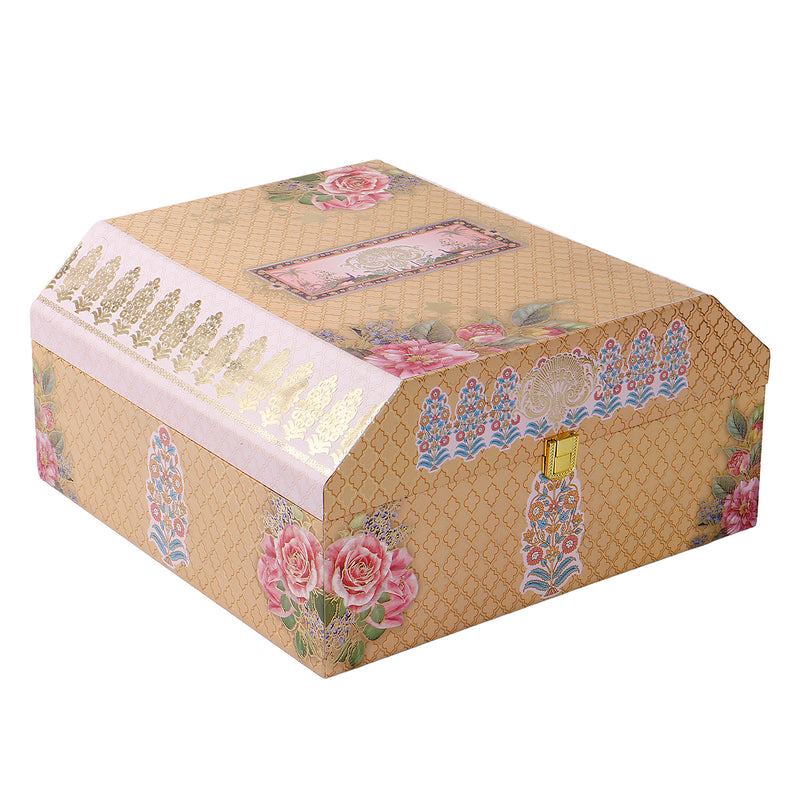 Floral Grace MDF Hamper Box with 2 crystal jar & 15 cavity tray (12x12x6) Inch 9015