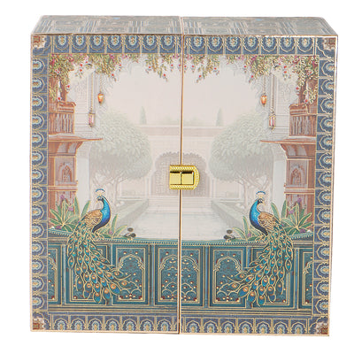 Pichwai Art  Hamper Box with 4 jar & 16 cavity tray (10x10x6.5) Inch 9016A