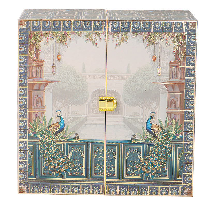 Pichwai Art  Hamper Box with 4 jar & 16 cavity tray (10x10x6.5) Inch 9016A