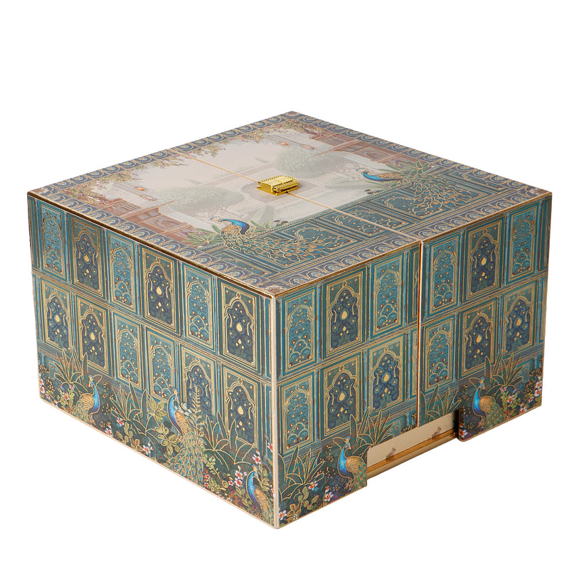 Pichwai Art  Hamper Box with 4 jar & 16 cavity tray (10x10x6.5) Inch 9016A