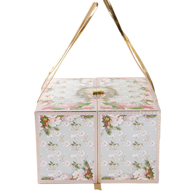 Pastel Floral Hamper Box with 4 jar & 16 cavity tray (10x10x6.5) Inch 9016