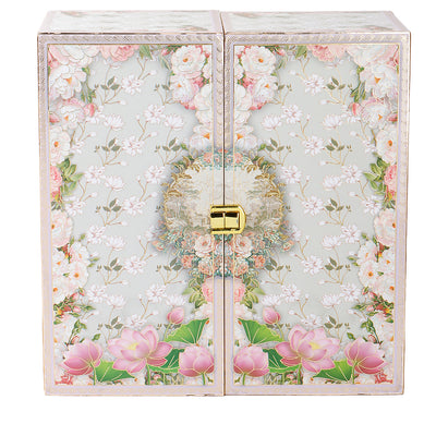 Pastel Floral Hamper Box with 4 jar & 16 cavity tray (10x10x6.5) Inch 9016