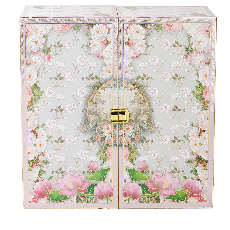 Pastel Floral Hamper Box with 4 jar & 16 cavity tray (10x10x6.5) Inch 9016