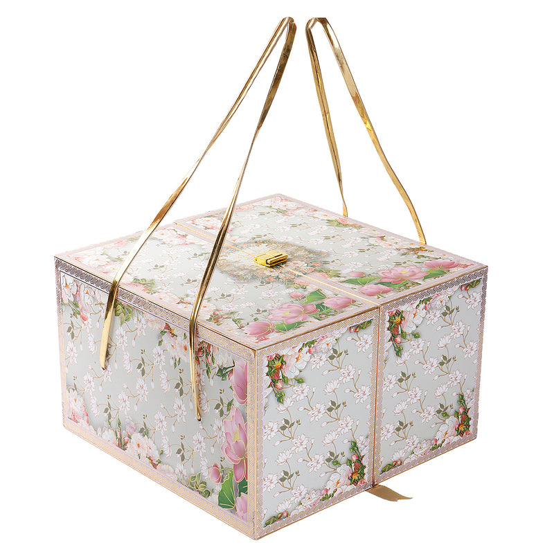 Pastel Floral Hamper Box with 4 jar & 16 cavity tray (10x10x6.5) Inch 9016