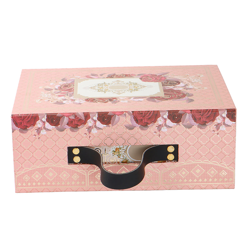 Blush Pink Floral Hamper Box with 3 hexagon jars & 10 cavity tray (11x8x4) Inch 9019