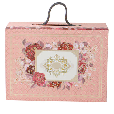 Blush Pink Floral Hamper Box with 3 hexagon jars & 10 cavity tray (11x8x4) Inch 9019