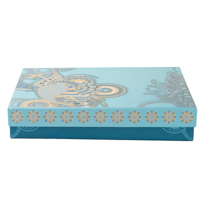 Blue Festive Hamper Box with 4 short salsa jar & 9 cavity tray (15x11x2.5) Inch 9020