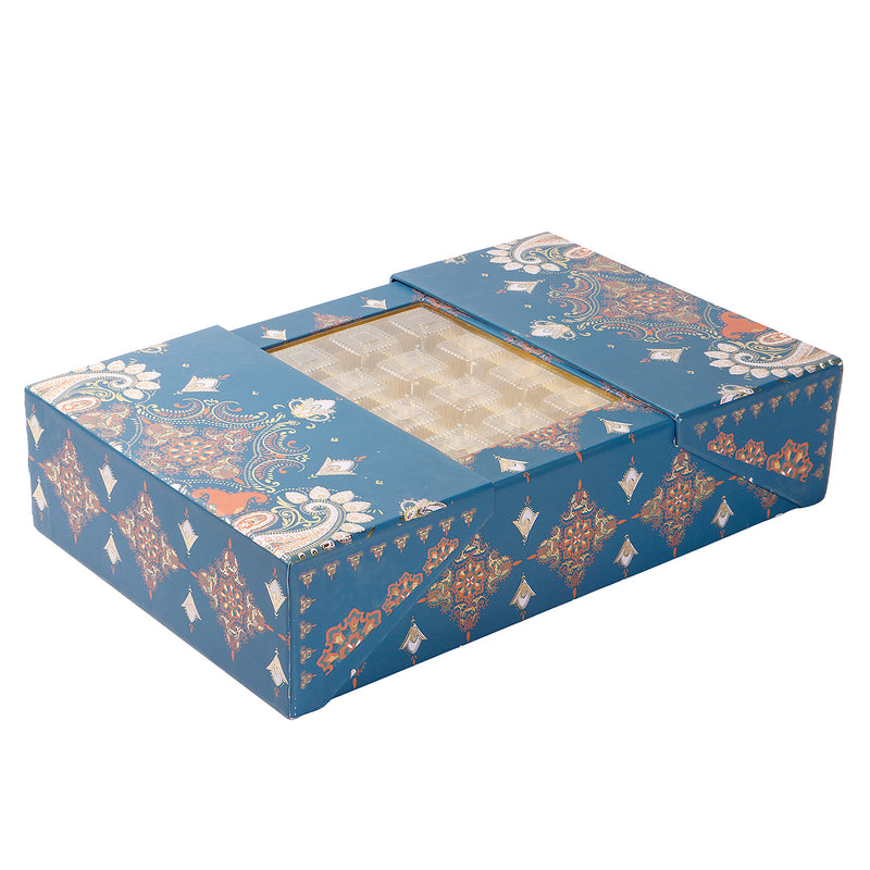 Royal Blue Festive Carry Hamper Box with 4 salsa jar & 12 cavity (16x10x3.5) Inch 9021