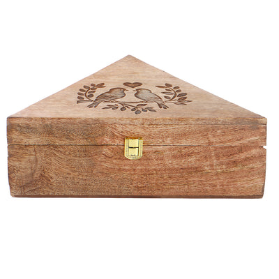 Love Birds Design Triangle Wooden Hamper Box with 3 Jars (11x10x4) Inch 9024A