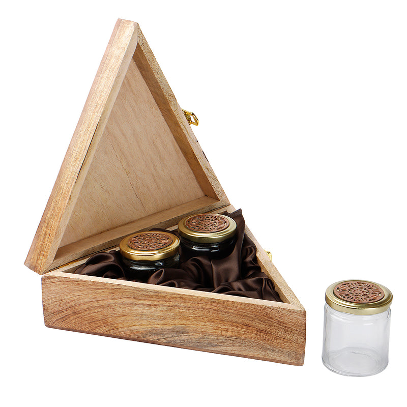 Love Birds Design Triangle Wooden Hamper Box with 3 Jars (11x10x4) Inch 9024A