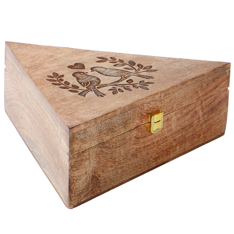 Love Birds Design Triangle Wooden Hamper Box with 3 Jars (11x10x4) Inch 9024A