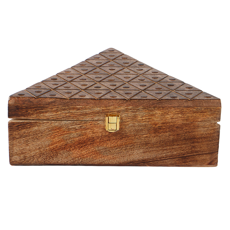 Unique Triangle Wooden Hamper Box with 3 Jars (11x10x4) Inch 9024