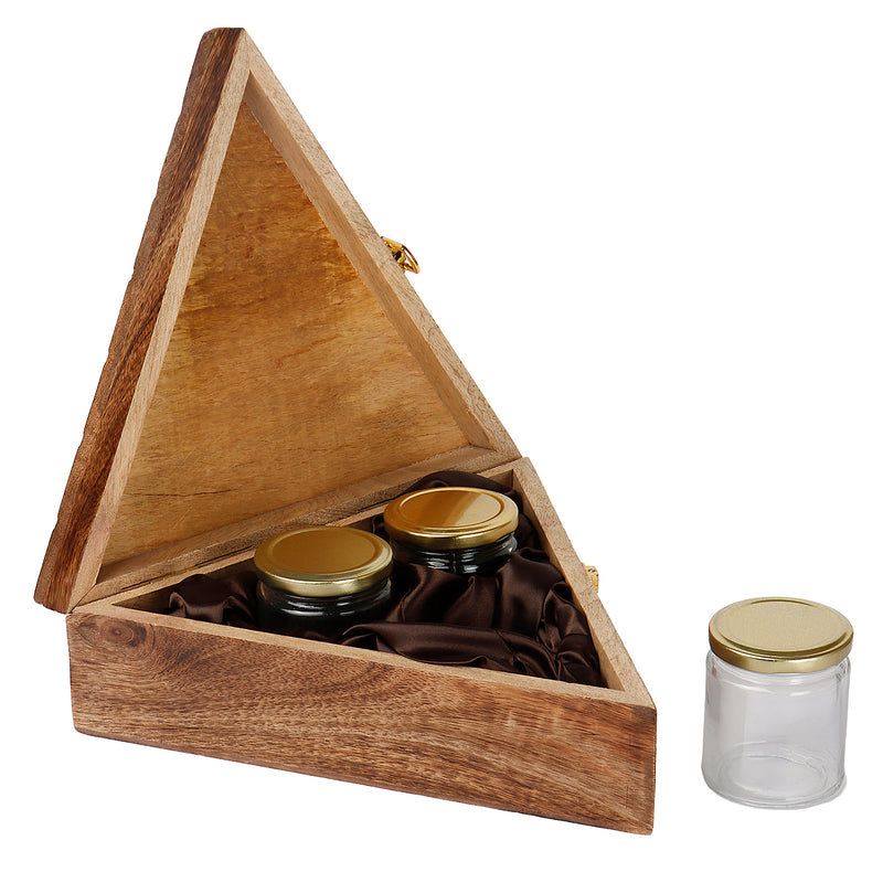 Unique Triangle Wooden Hamper Box with 3 Jars (11x10x4) Inch 9024