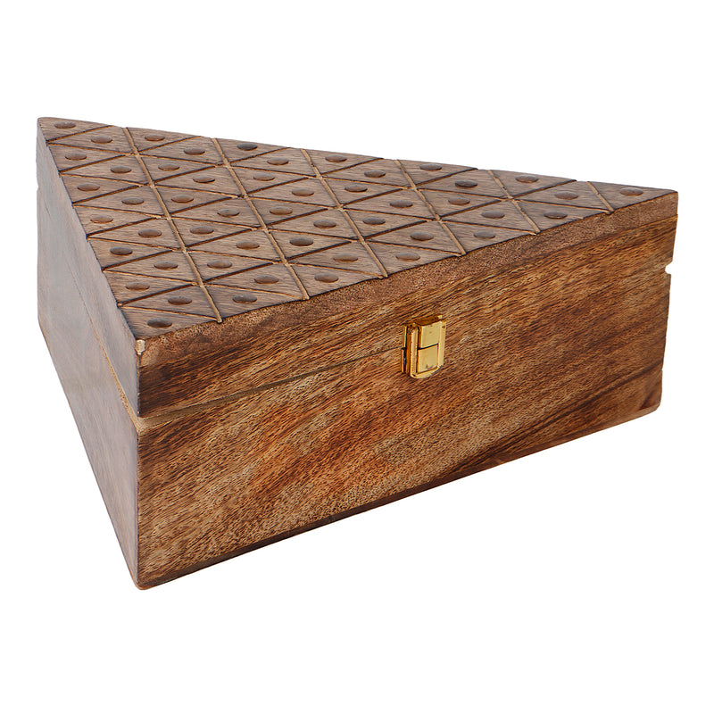 Unique Triangle Wooden Hamper Box with 3 Jars (11x10x4) Inch 9024