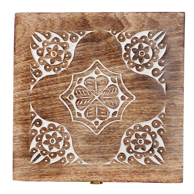 Unique Floral Design Wooden Hamper Box with 2 salsa jars & 8 cavity (10x10x4) Inch 9025A