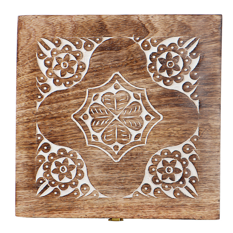 Unique Floral Design Wooden Hamper Box with 2 salsa jars & 8 cavity (10x10x4) Inch 9025A