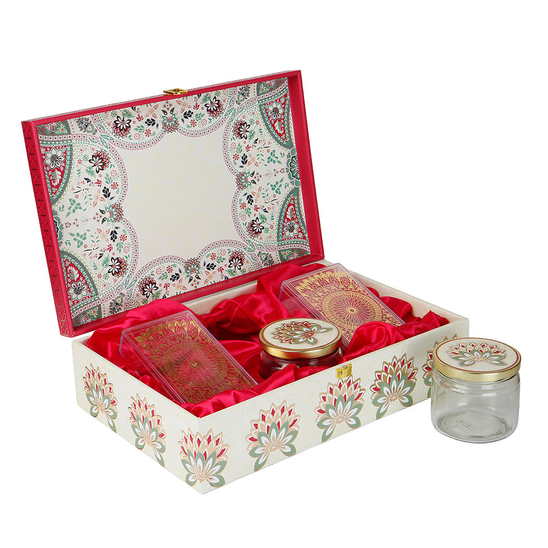 Royal Lotus Hamper Box with 2 plastic container & 2 salsa jar (14x9x4) Inch 9026A
