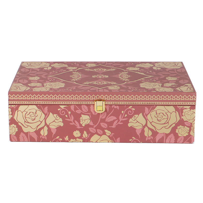 Royal Rose Floral Hamper Box with 2 plastic container & 2 salsa jar (14x9x4) Inch 9026