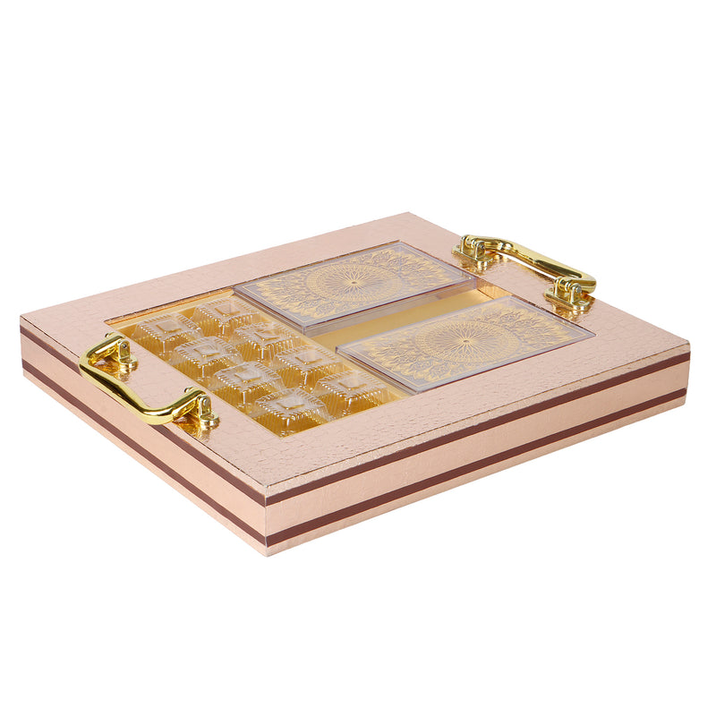 Rose Gold MDF Hamper Tray with 2 plastic container & 8 cavity (13.25x11.25x1.75) Inch 9048