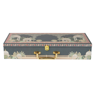 Pichwai Art Hamper Box with 6 cylinder jars (17.5x7.75x3.25) Inch 9061
