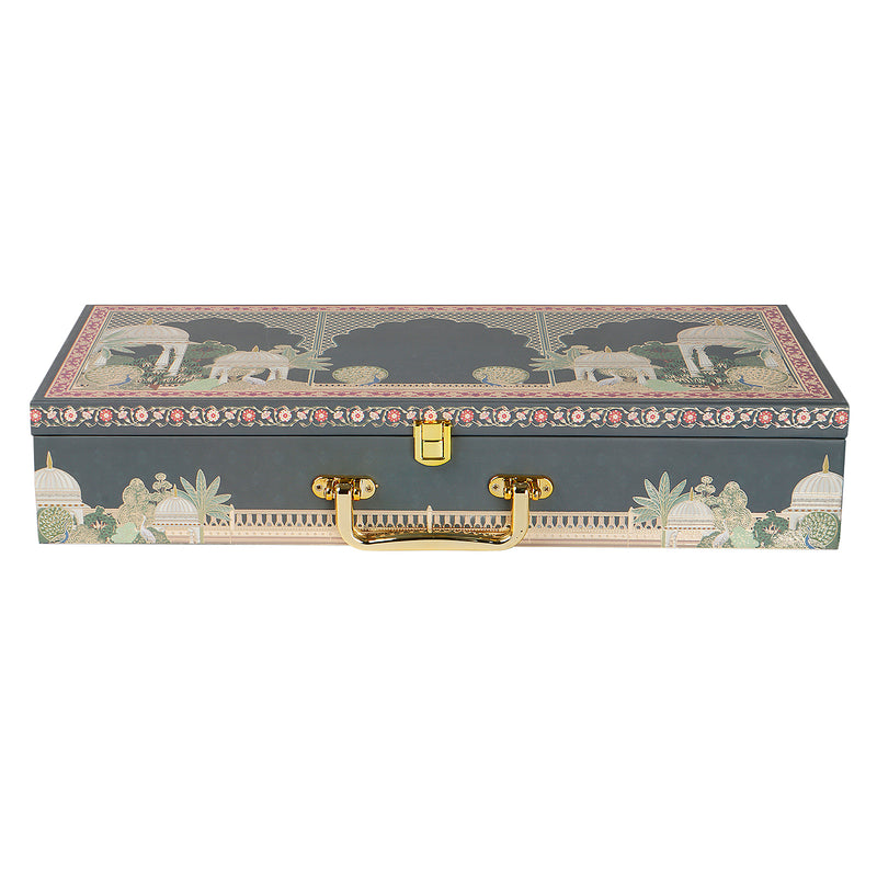 Pichwai Art Hamper Box with 6 cylinder jars (17.5x7.75x3.25) Inch 9061