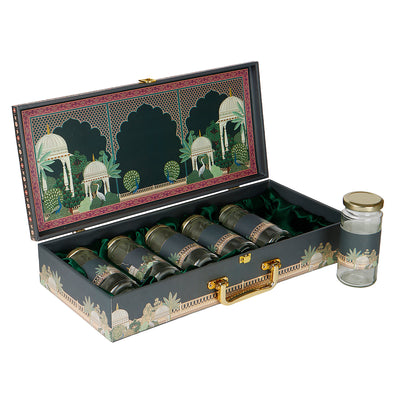 Pichwai Art Hamper Box with 6 cylinder jars (17.5x7.75x3.25) Inch 9061