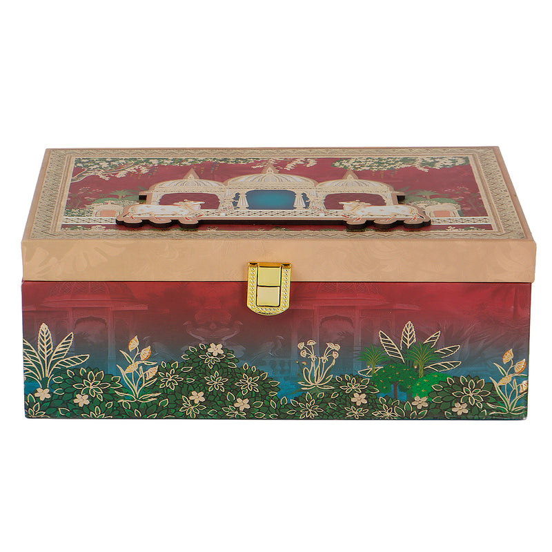 Pichwai Art Hamper Box with 2 printed salsa jars (9.5x5.5x4) Inch 9065