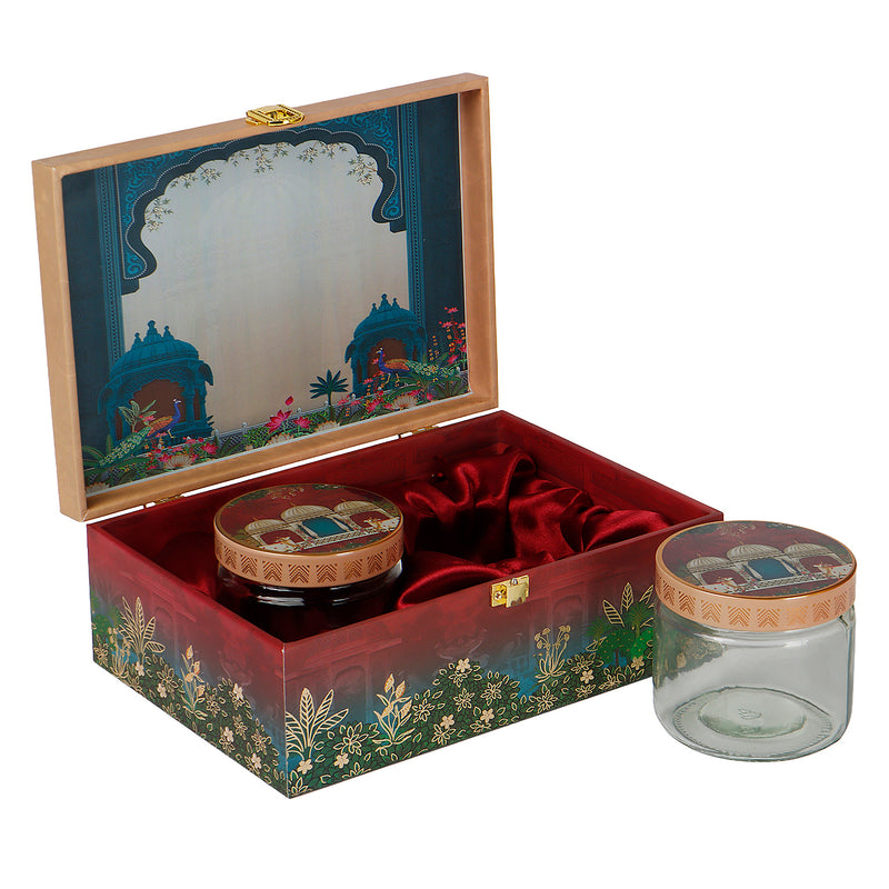 Pichwai Art Hamper Box with 2 printed salsa jars (9.5x5.5x4) Inch 9065