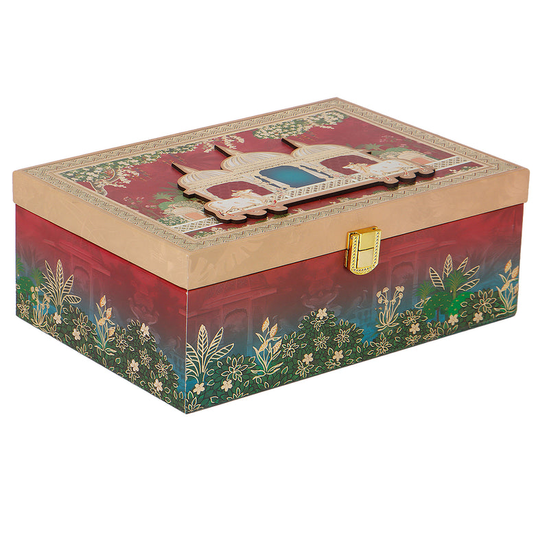 Pichwai Art Hamper Box with 2 printed salsa jars (9.5x5.5x4) Inch 9065