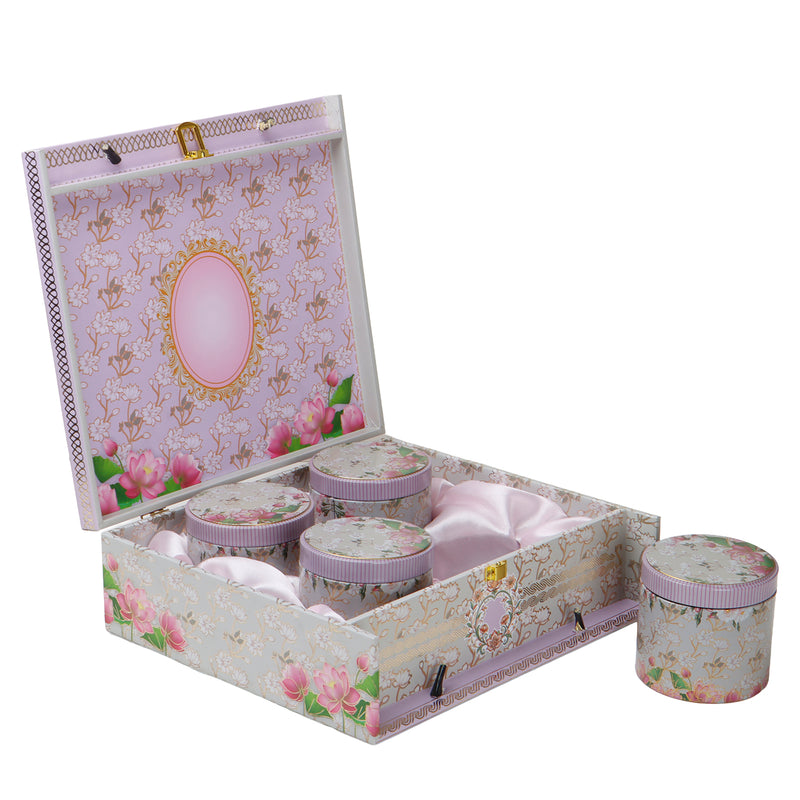 Floral MDF Hamper Box with 4 tins (11x10x3.5) Inch 9068