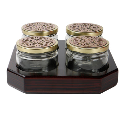 Wooden Gift Box with 4 laser cut design salsa jars Rotational (9x9x4.25 Inches) Color: Brown from Nice Packaging