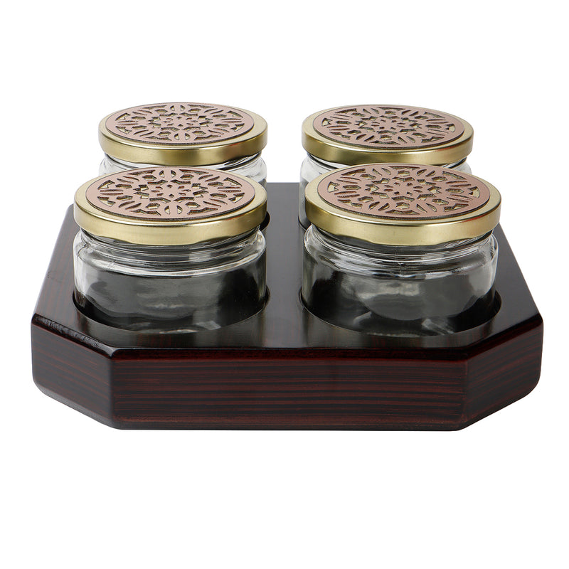 Wooden Gift Box with 4 laser cut design salsa jars Rotational (9x9x4.25 Inches) Color: Brown from Nice Packaging