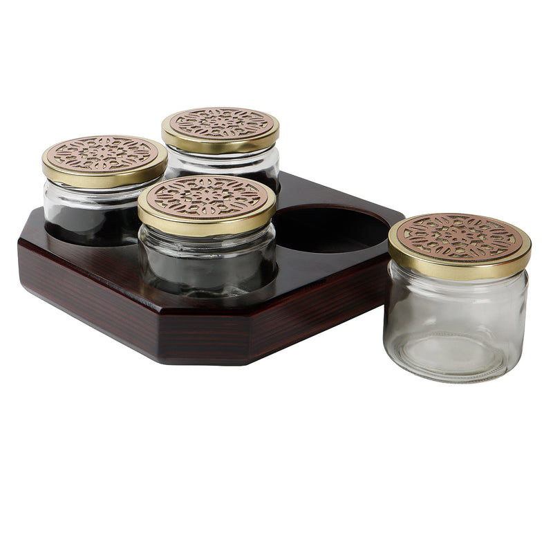 Wooden Gift Box with 4 laser cut design salsa jars Rotational (9x9x4.25 Inches) Color: Brown from Nice Packaging