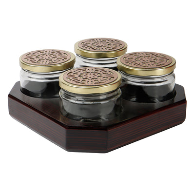 Wooden Gift Box with 4 laser cut design salsa jars Rotational (9x9x4.25 Inches) Color: Brown from Nice Packaging