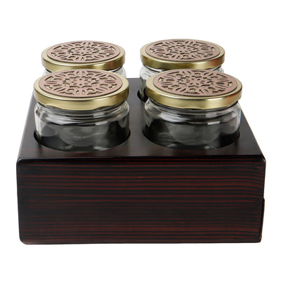 Rotational Wooden Gift Box with 4 laser cut design salsa jars & 12 cavity (8.5x8.5x6.25 Inches) Color: Brown from Nice Packaging