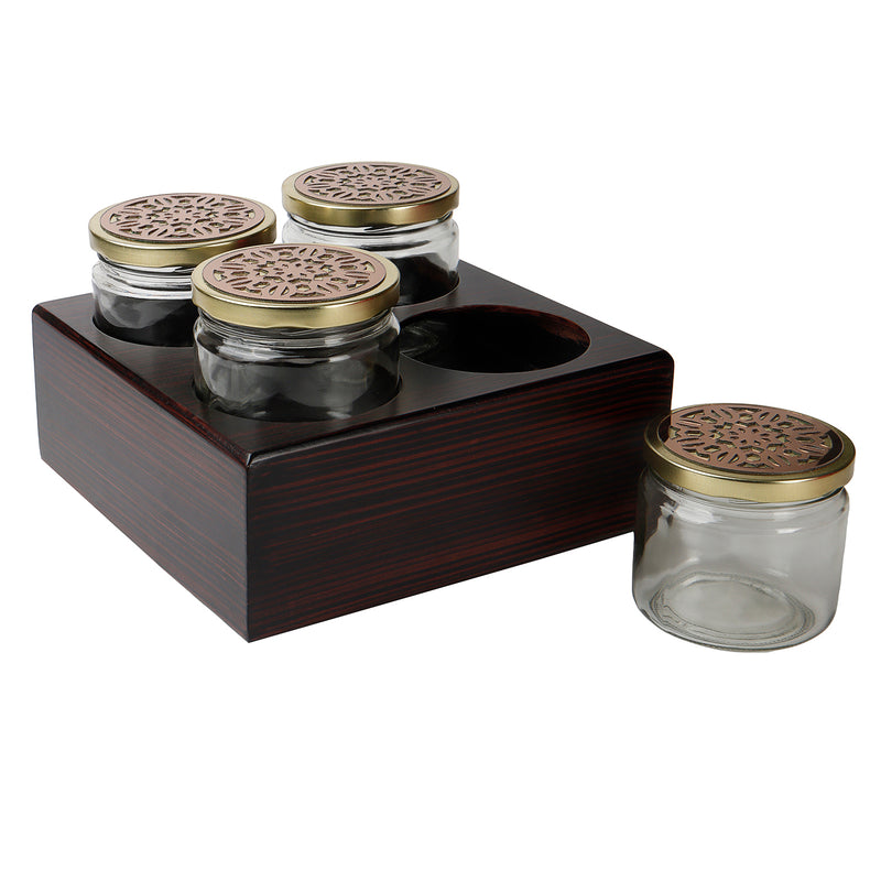 Rotational Wooden Gift Box with 4 laser cut design salsa jars & 12 cavity (8.5x8.5x6.25 Inches) Color: Brown from Nice Packaging