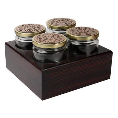 Rotational Wooden Gift Box with 4 laser cut design salsa jars & 12 cavity (8.5x8.5x6.25 Inches) Color: Brown from Nice Packaging
