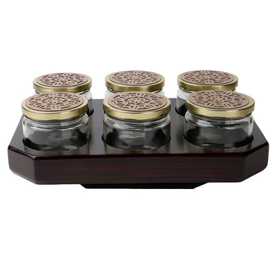 Rotational Wooden Gift Box with 6 laser cut design salsa jars (13x9x4.25 Inches) 9081