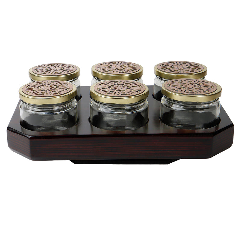 Rotational Wooden Gift Box with 6 laser cut design salsa jars (13x9x4.25 Inches) 9081