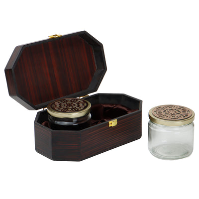 Premium Wooden Gift Box with 2 laser cut design salsa jars (9x5x3.5 Inches) 9084