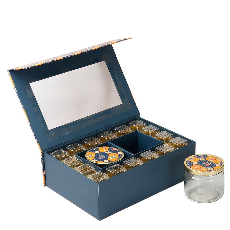 Magnetic Foldable Floral Hamper Box with 2 salsa jars & 16 cavity (11.5x7.75x3.5) Inch 9093A