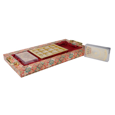 Decorative Printed Hamper Tray with handle 2 plastic container & 12 cavity tray (21x11x1.5) Inch 9094