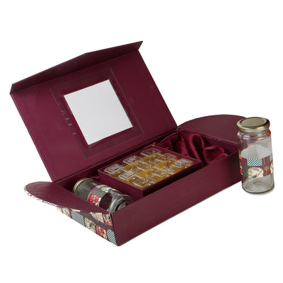 Magnetic Foldable Floral Hamper Box with 2 cylinder jars & 9 cavity (13x8x2.5) Inch 9095A