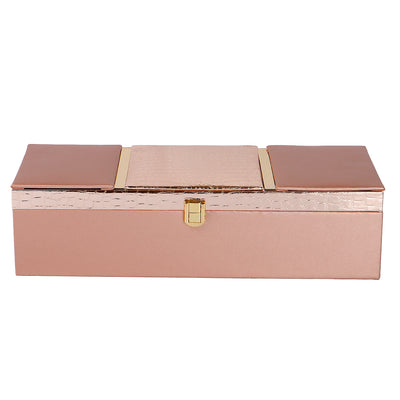 Rose Gold Leatherite Multipurpose Gift Box with 3 muskmelon jars (14x5.5x3.5) Inch 9096