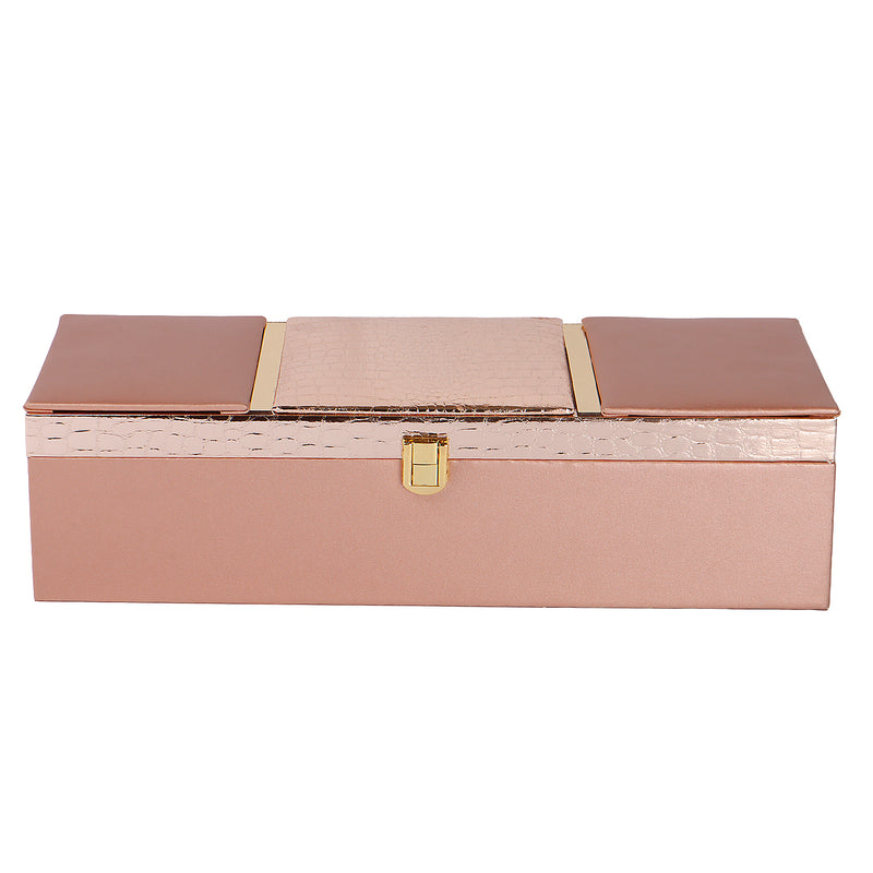Rose Gold Leatherite Multipurpose Gift Box with 3 muskmelon jars (14x5.5x3.5) Inch 9096