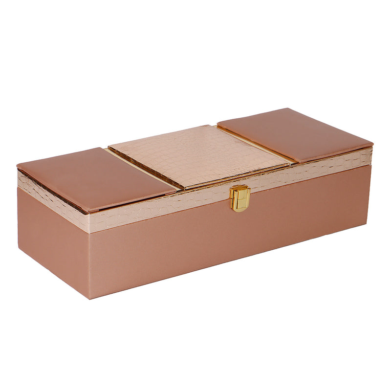 Rose Gold Leatherite Multipurpose Gift Box with 3 muskmelon jars (14x5.5x3.5) Inch 9096