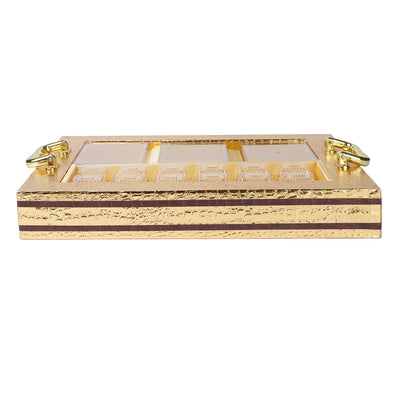 Luxury Golden Tray with 3 acrylic boxes & 9 cavity tray (14.5x13.25x2) Inch 9098