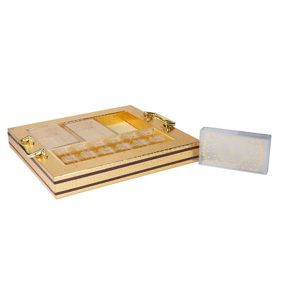 Luxury Golden Tray with 3 acrylic boxes & 9 cavity tray (14.5x13.25x2) Inch 9098