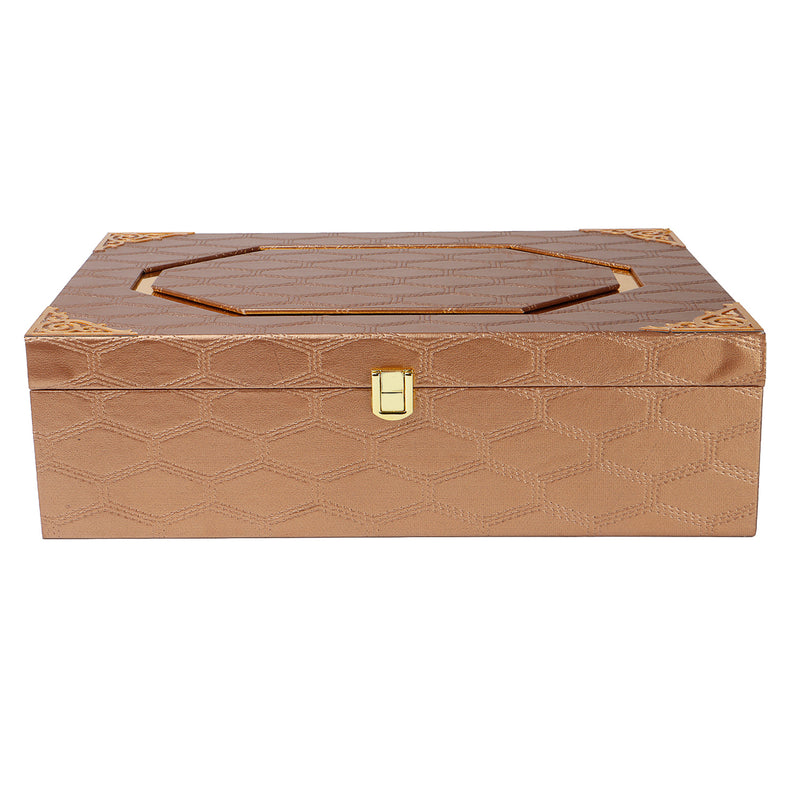 Leatherite MDF Hamper Box with 2 acrylic boxes 3 liner cavity (14x10x4) Inch 9099A